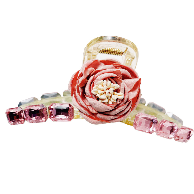 Large Hair Jaw Clip 2021 Acrylic Elegant Hair Clip Headwear Female Rhinestone Internet Celebrity Shark Clip Rose Hairpin