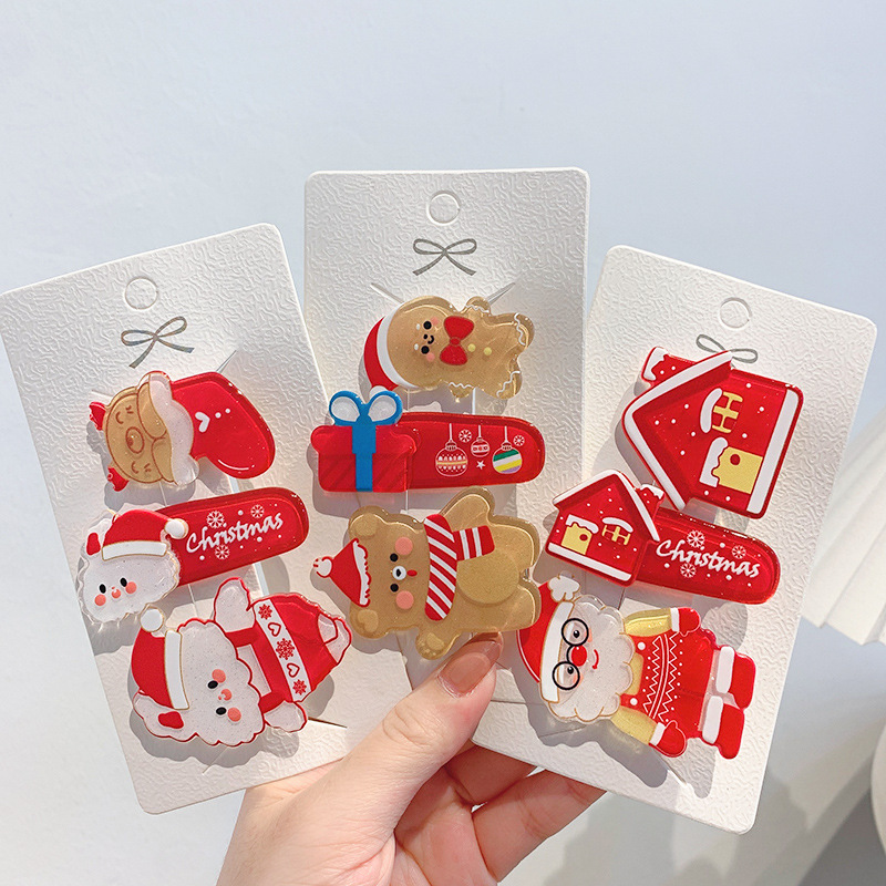 Christmas Hair Accessories New Year Headdress Red Barrettes Side Clip Bang Clip Barrettes Hairpin Acrylic Hairpin