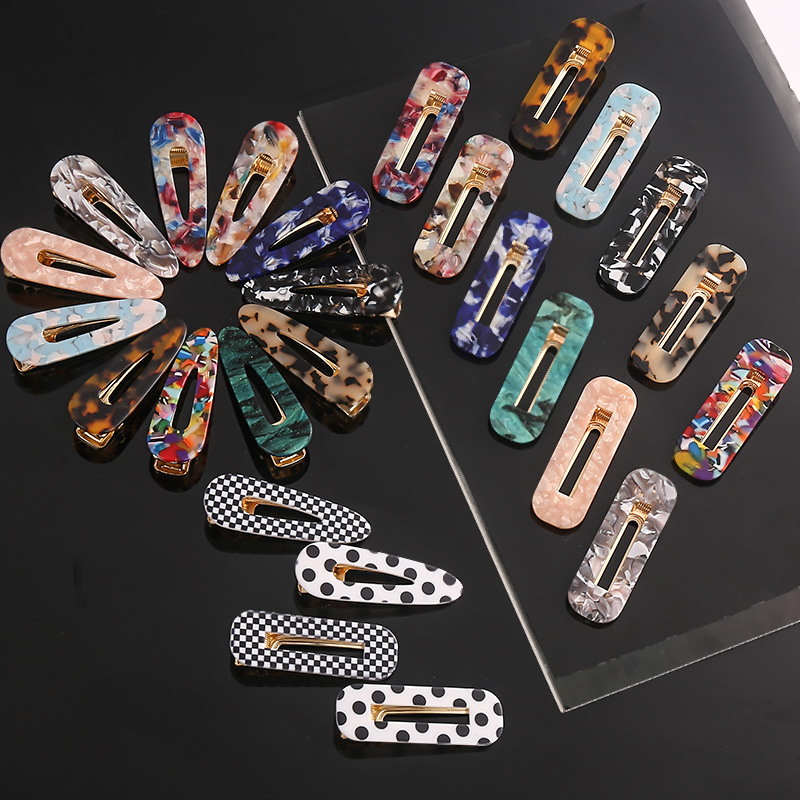 European and American Amazon Hot Sale Marbling Acrylic Acetate Hairpin Set Word Clip Female Leopard Geometric Side Clip