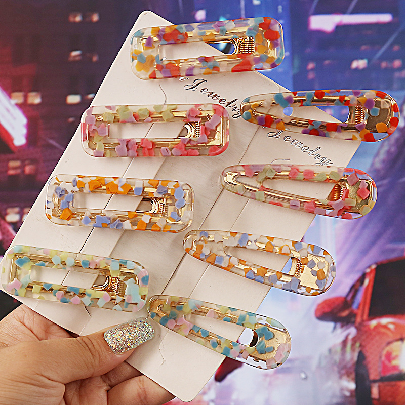 European and American Amazon Hot Sale Marbling Acrylic Acetate Hairpin Set Word Clip Female Leopard Geometric Side Clip