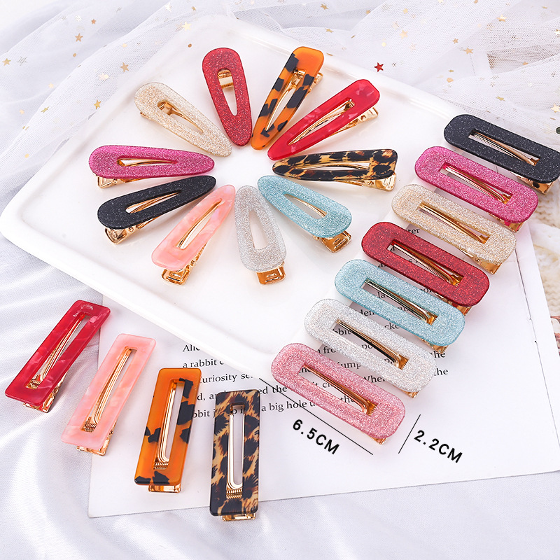 European and American Amazon Hot Sale Marbling Acrylic Acetate Hairpin Set Word Clip Female Leopard Geometric Side Clip