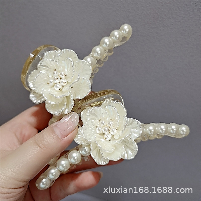  Hairpin Crystal Shell Flower Pearl Hairpin Women&#039;s Large Barrettes Shark Clip Grip Bath Hair Claws Acrylic Hairpin