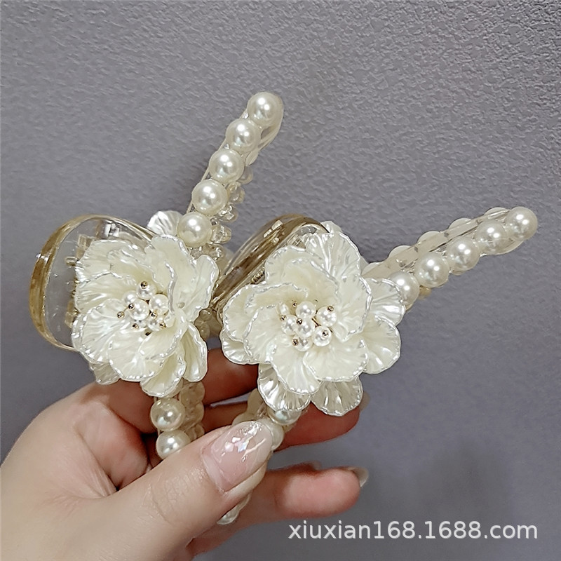  Hairpin Crystal Shell Flower Pearl Hairpin Women&#039;s Large Barrettes Shark Clip Grip Bath Hair Claws Acrylic Hairpin
