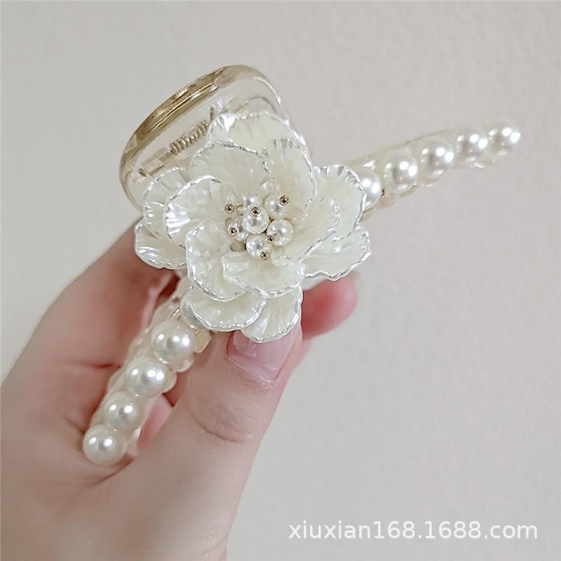  Hairpin Crystal Shell Flower Pearl Hairpin Women&#039;s Large Barrettes Shark Clip Grip Bath Hair Claws Acrylic Hairpin