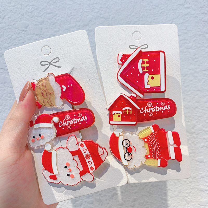 Christmas Hair Accessories New Year Headdress Red Barrettes Side Clip Bang Clip Barrettes Hairpin Acrylic Hairpin