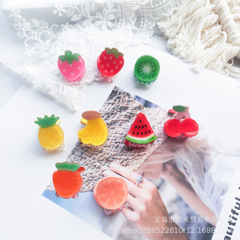 Same Style with Glitter Acrylic Fruit Color Small Claw Clip Children Cropped Hair Clip Student Bang Clip Acrylic Hairpin