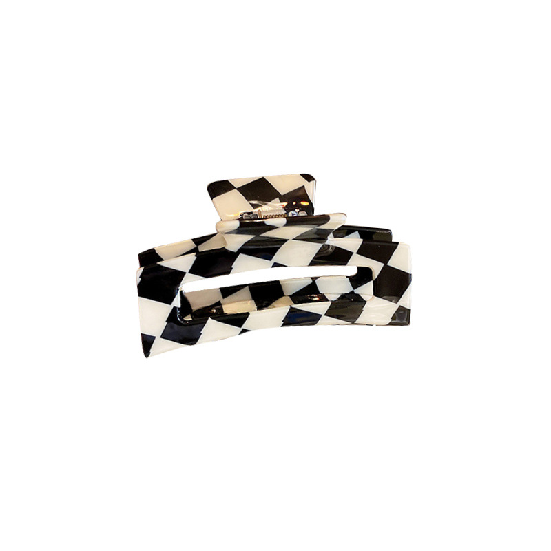 Simple Black and White Chessboard Grid Barrettes Korean Ins Large Geometric Acrylic Back Head Shark Clip Acrylic Hairpin