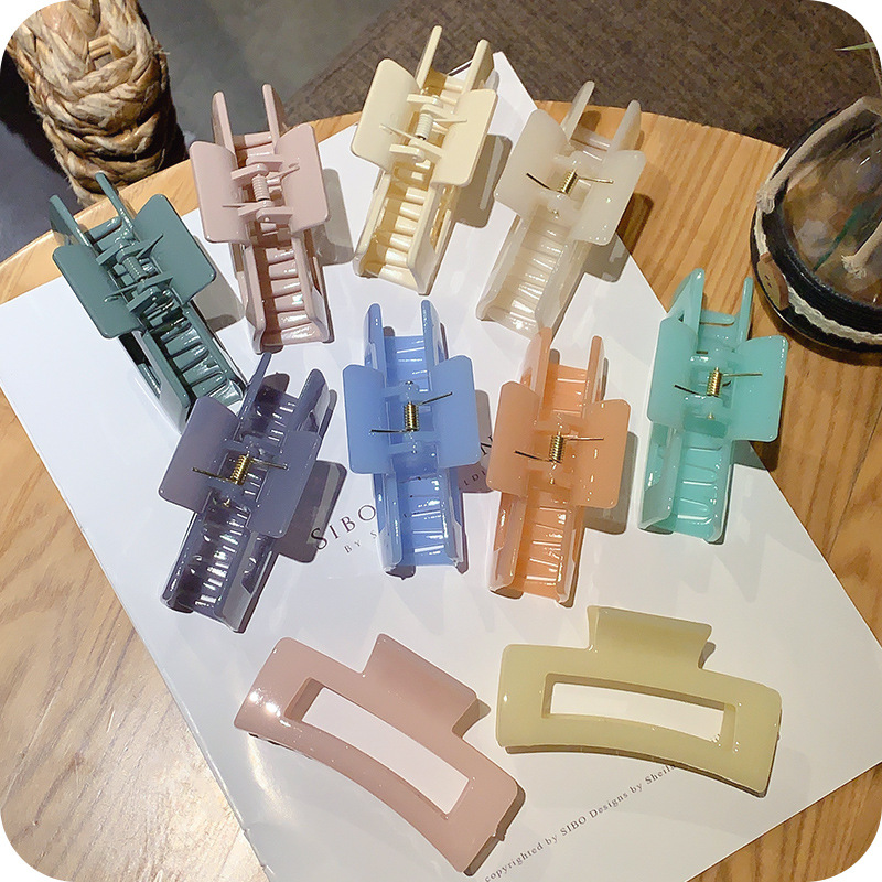 Korean Ins Large Grip Square Hairpin Back Head Clip Korean Acrylic Shark Clip Hair Claw Headdress