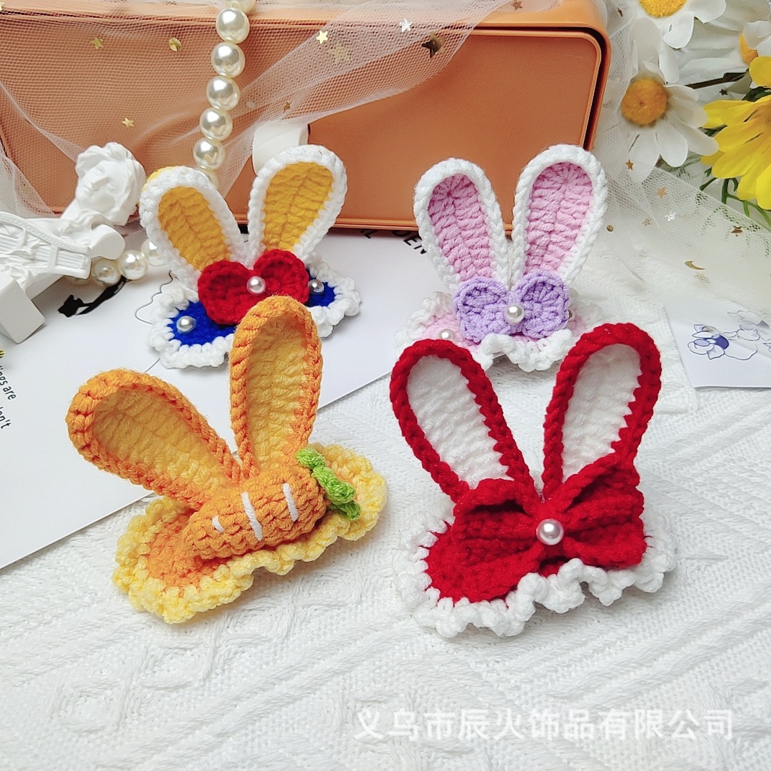 Yang Qian Similar Hand-Knitted Cute Sweet Instafamous Girls&#039; Hairpin Bang Clip Hairware Pink Rabbit Ears