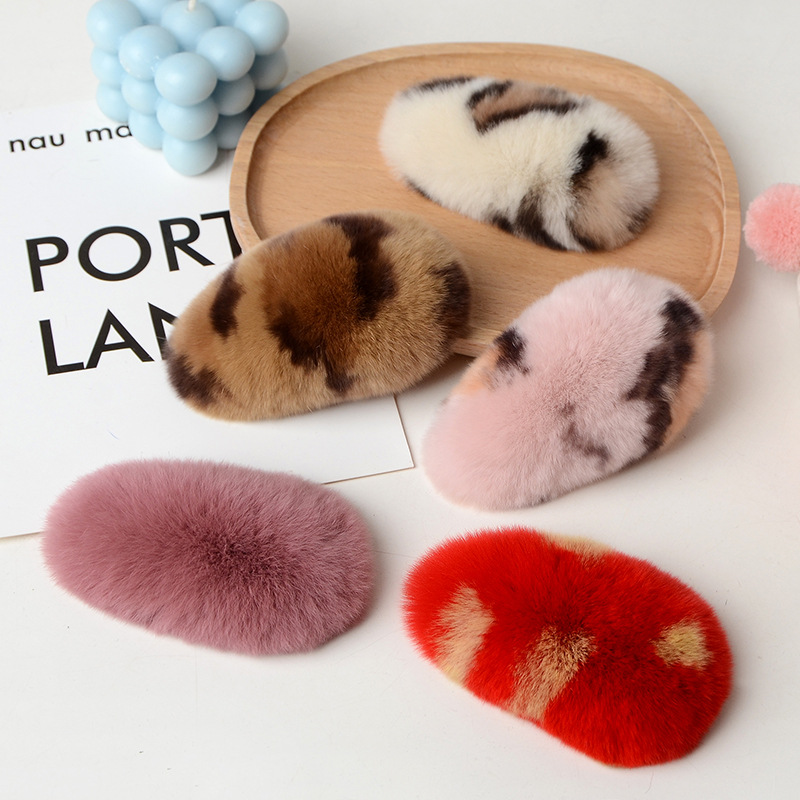 Real Rex Rabbit Hair Hairpin Autumn and Winter Fur Cute Hair Accessories Barrettes Fur BB Plush Fur