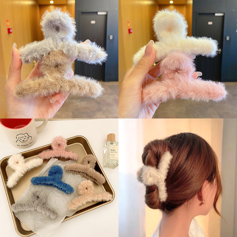 and Winter Plush Catch Gap Former Red Sweet Girl Imitation Rabbit Hair Barrettes Simple Female Hairpin Hair Accessories