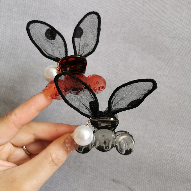 Celebrity Same Mesh Polka Dot Barrettes Girl Cute Rabbit Ears Grip Head Clip Bang Clip Head Accessories Rabbit Hairpin