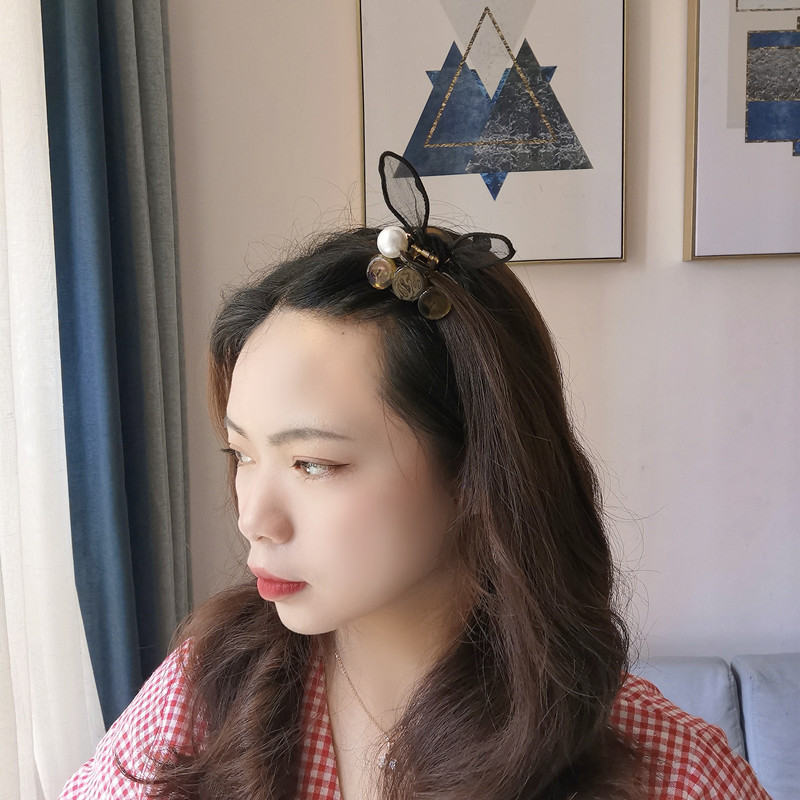 Celebrity Same Mesh Polka Dot Barrettes Girl Cute Rabbit Ears Grip Head Clip Bang Clip Head Accessories Rabbit Hairpin
