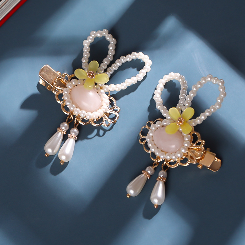 National Ornament Archaistic Headdress Pearl Rabbit Ears Cute Han Chinese Clothing Accessories Wholesale Rabbit Hairpin