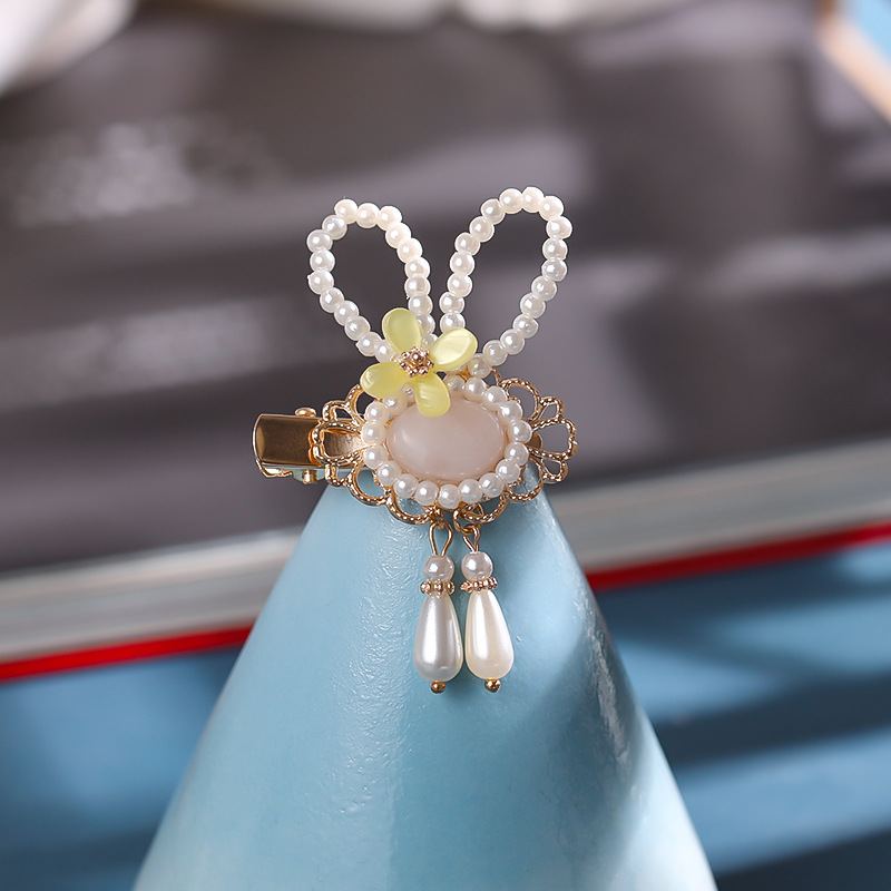 National Ornament Archaistic Headdress Pearl Rabbit Ears Cute Han Chinese Clothing Accessories Wholesale Rabbit Hairpin
