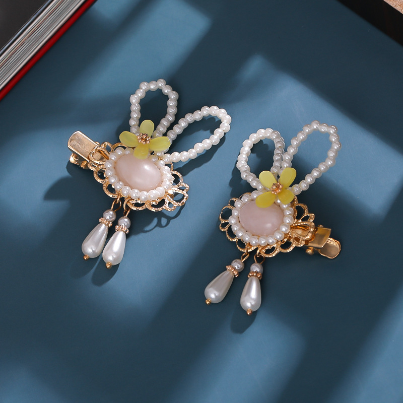 National Ornament Archaistic Headdress Pearl Rabbit Ears Cute Han Chinese Clothing Accessories Wholesale Rabbit Hairpin