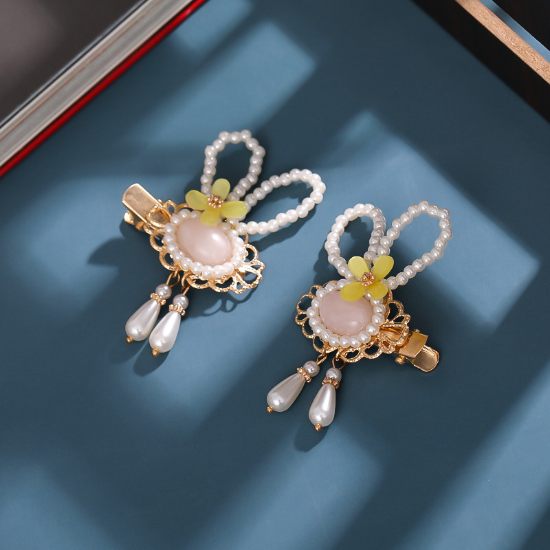 National Ornament Archaistic Headdress Pearl Rabbit Ears Cute Han Chinese Clothing Accessories Wholesale Rabbit Hairpin