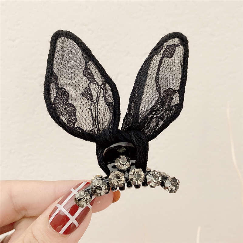  Rabbit Ears Barrettes Female Grip Hairpin Net Red Top Dignified Rhinestone Bang Clip Wholesale Rabbit Hairpin