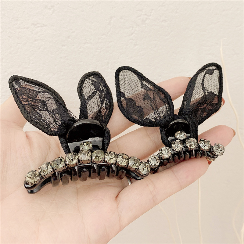  Rabbit Ears Barrettes Female Grip Hairpin Net Red Top Dignified Rhinestone Bang Clip Wholesale Rabbit Hairpin