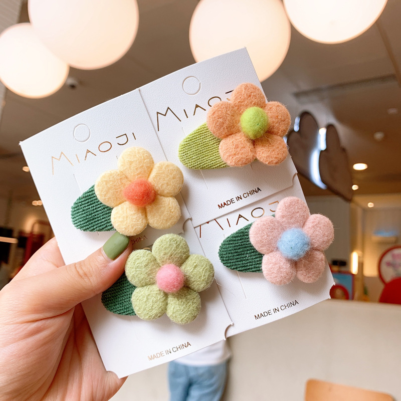 Korean Style New Children&#039;s Cute Wool Felt Flower Hairpin Girls Baby BB Clip Hair Accessories Little Girl Plush Clip