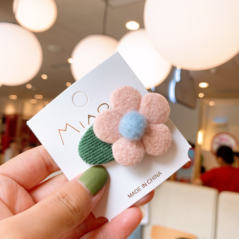 Korean Style New Children&#039;s Cute Wool Felt Flower Hairpin Girls Baby BB Clip Hair Accessories Little Girl Plush Clip
