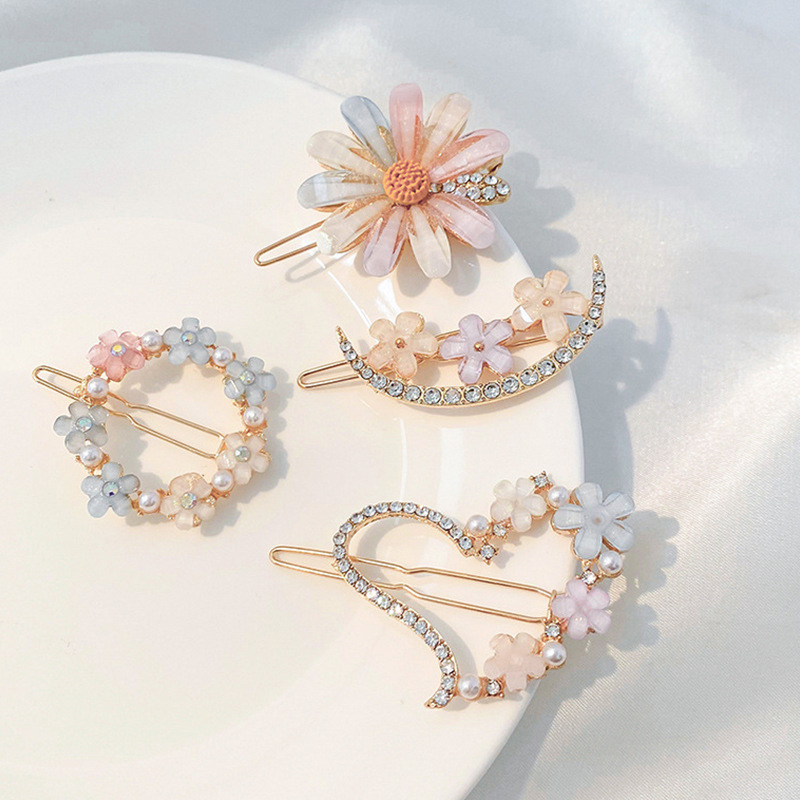 Ins Internet Hot Barrettes Flower Mori Style Crystal Hairpin Simple Hair Accessories Bangs Clip Top Clip Flower Hairpin