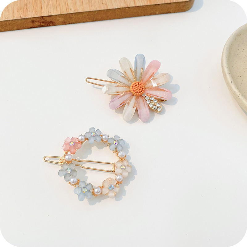 Ins Internet Hot Barrettes Flower Mori Style Crystal Hairpin Simple Hair Accessories Bangs Clip Top Clip Flower Hairpin