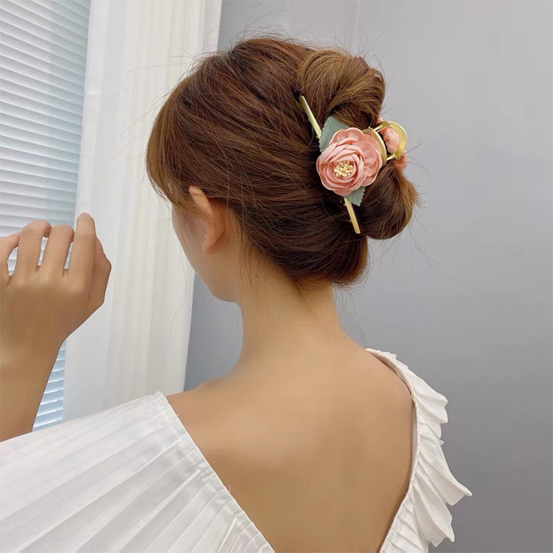 French Flower Barrettes Female Elegant Rose Metal Grip Large Shark Clip Back Head Clip Hairware Rose Hairpin