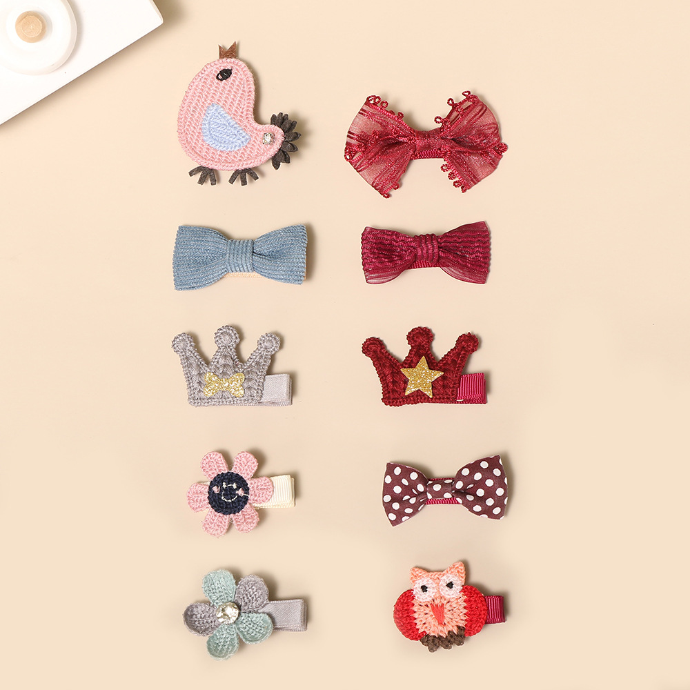 10703 Korean Barrettes Cute Small Animal Flower Children&#039;s Bow Knitted Wool Bang Clip Baby Hairpin