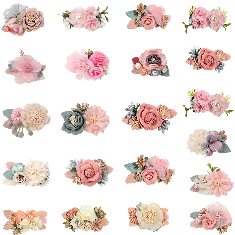 Amazon Hot Three Sets of Pink Simulation Headdress Flower Princess All-Matching Fresh and Natural Cute Hairpin