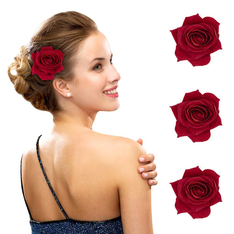 Cross-Border Hot Selling Rose Barrettes Brooch Artificial Flower Flower Hairpin Barrettes Flower accessories