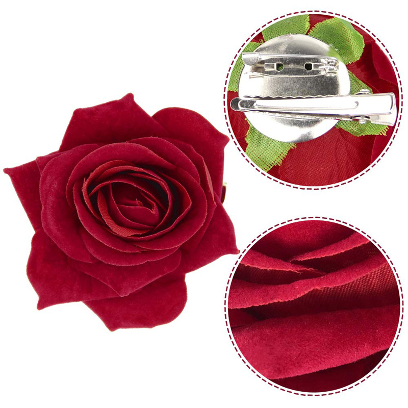 Cross-Border Hot Selling Rose Barrettes Brooch Artificial Flower Flower Hairpin Barrettes Flower accessories