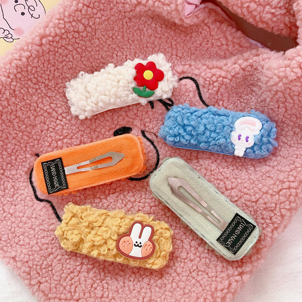 South Korea Dongdaemun Flower Color Plush BB Clip Ins Hairpin Girl Bang Clip Cute Personality Side Clip Hairpin