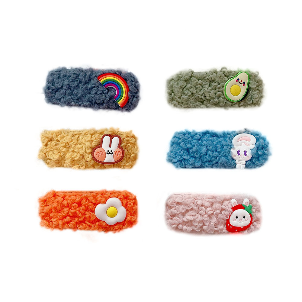 South Korea Dongdaemun Flower Color Plush BB Clip Ins Hairpin Girl Bang Clip Cute Personality Side Clip Hairpin