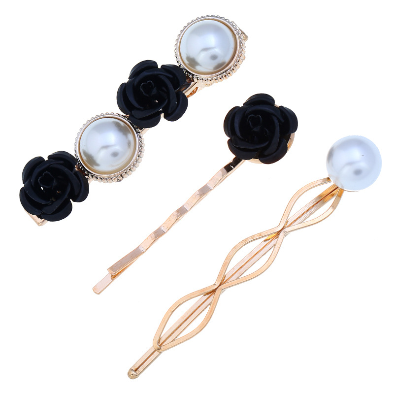  Hot Suit Pearl Barrettes Three-Piece Rose Clip Flower Side Clip Korean Style Two Yuan Shop Ornament Rose Hairpin