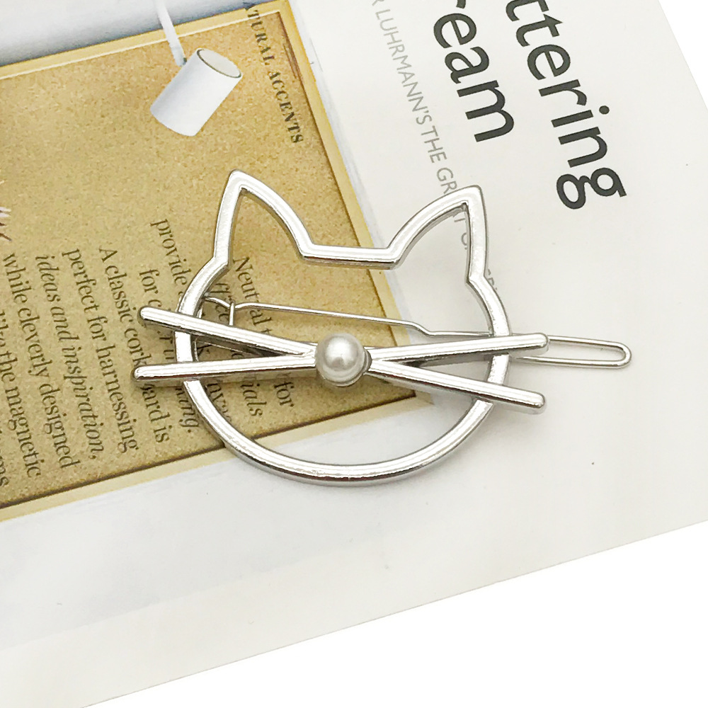 Korean Jewelry Hairpin Pearl Cute Cat Side Come Hairpin Alloy Hairpin Wholesale