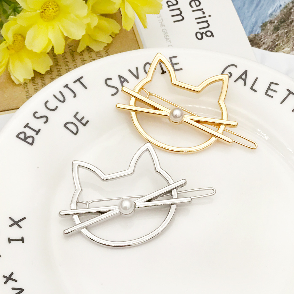 Korean Jewelry Hairpin Pearl Cute Cat Side Come Hairpin Alloy Hairpin Wholesale