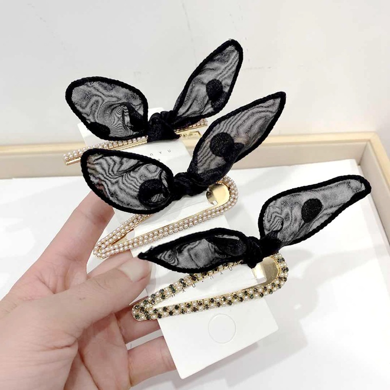  New Hair Accessories Pearl Cat Ears BB Clip Polka Dot Diamond Rabbit Ears Female Hairpin Bangs Side Clip Cat Hairpin