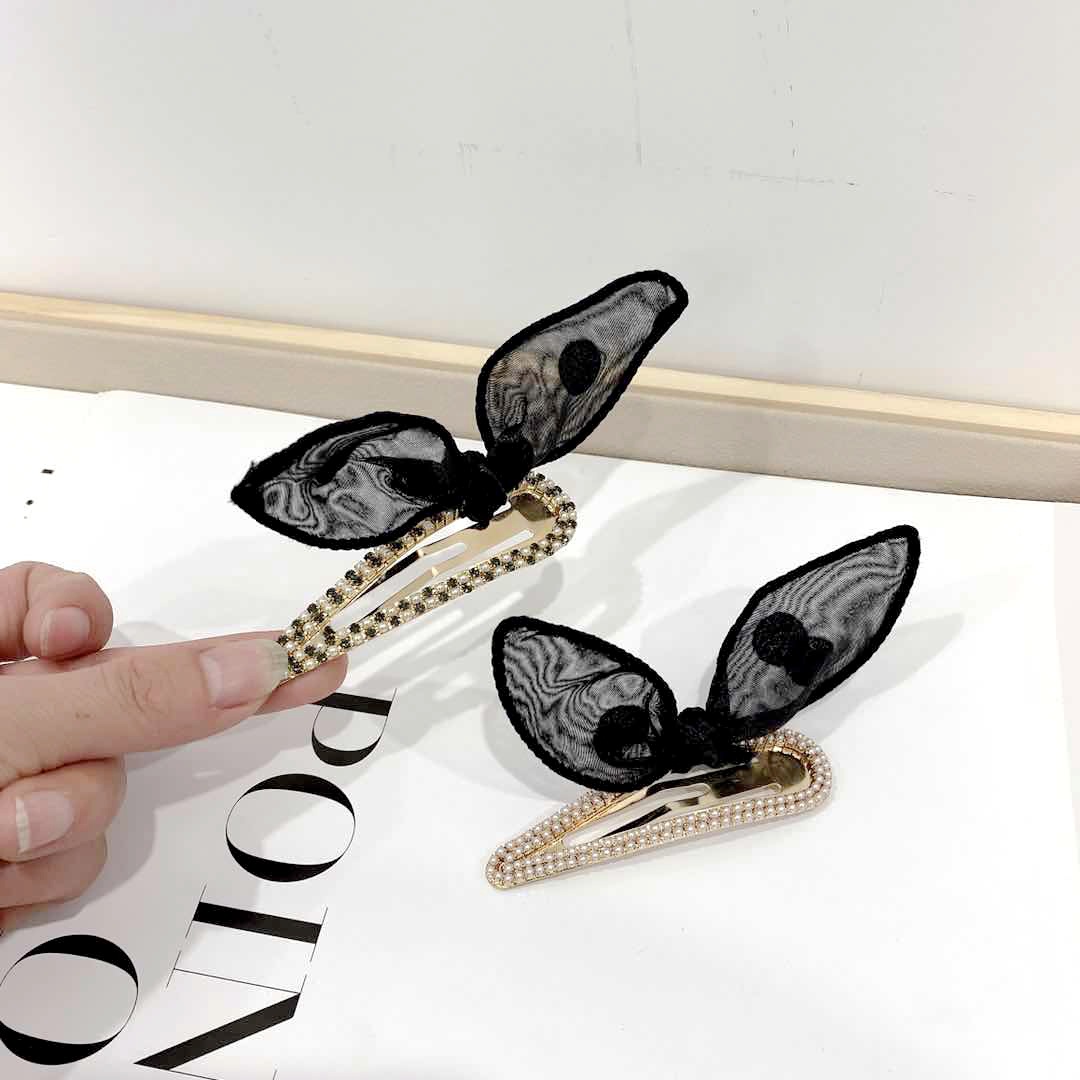 New Hair Accessories Pearl Cat Ears BB Clip Polka Dot Diamond Rabbit Ears Female Hairpin Bangs Side Clip Cat Hairpin