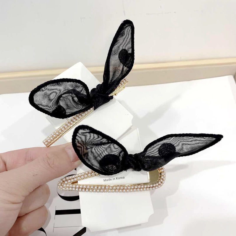  New Hair Accessories Pearl Cat Ears BB Clip Polka Dot Diamond Rabbit Ears Female Hairpin Bangs Side Clip Cat Hairpin
