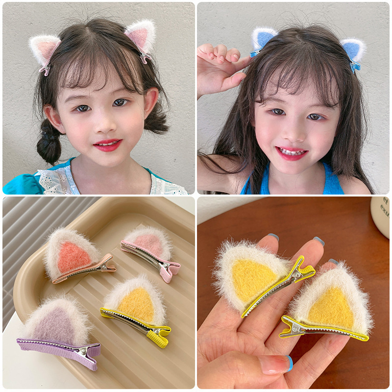  Ears Barrettes Girls Wool Plush Hairpin Little Girl Does Not Hurt Hair Side Fringe Clip Hair Accessories Cat Hairpin