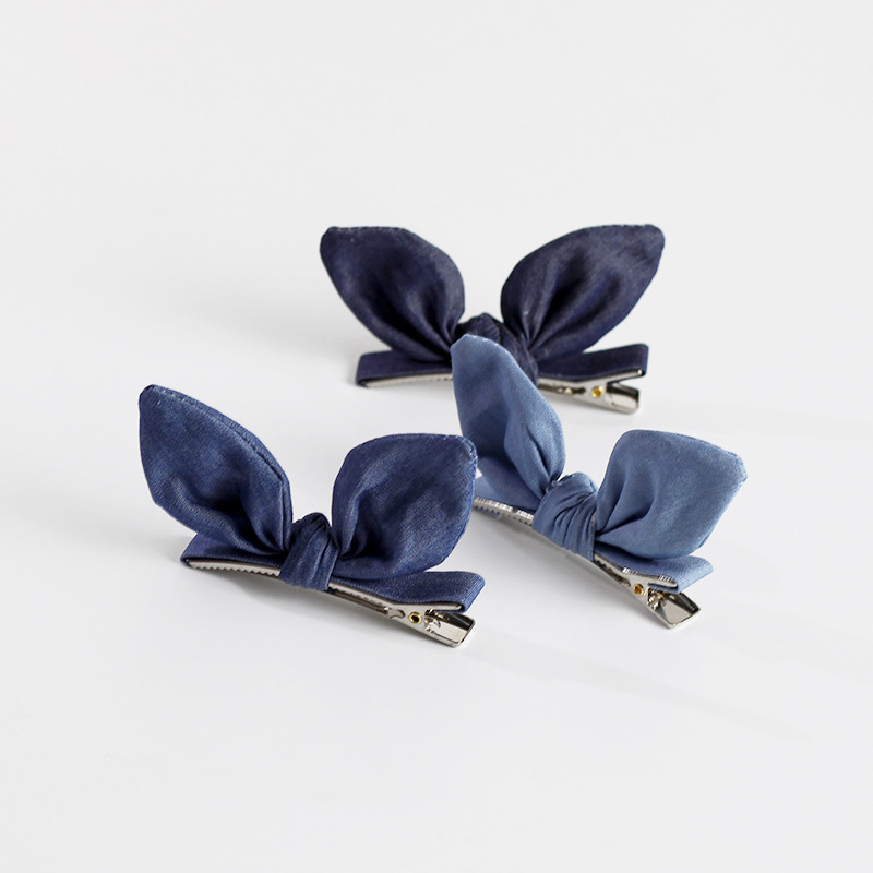 Cute Artifact Rabbit Ears Hair Clips Hair Accessories Denim Fabric Handmade Cat Ears Bow Bobby Pin Rabbit Hairpin