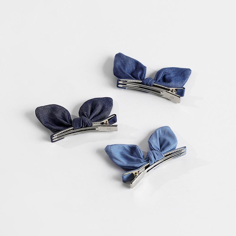 Cute Artifact Rabbit Ears Hair Clips Hair Accessories Denim Fabric Handmade Cat Ears Bow Bobby Pin Rabbit Hairpin