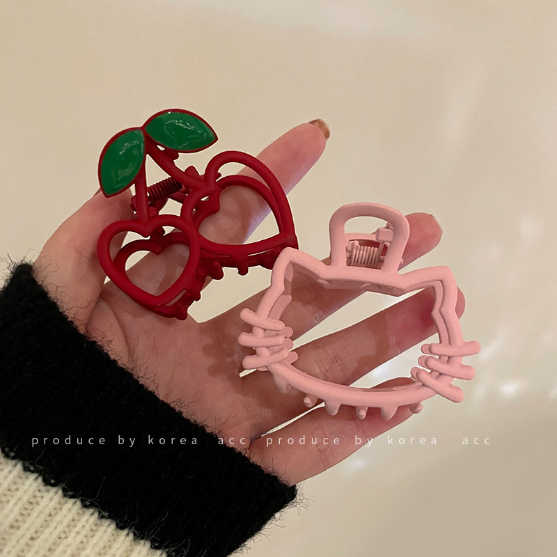 Korean Paint Cat Small Jaw Clip Mori Cute Paint Cherry Love Heart-Shaped Hairpin Minority Fashion Design Hair Accessories for Women
