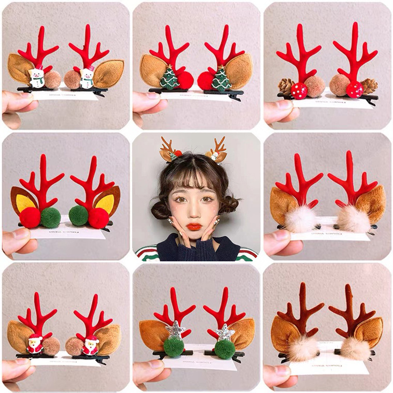 Christmas Antler Hairpin Children&#039;s Three-Dimensional Plush Head Clip Flocking Side Bell Elk Hairpin Christmas Headwear