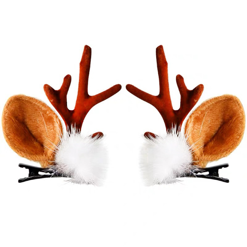 Christmas Antler Hairpin Children&#039;s Three-Dimensional Plush Head Clip Flocking Side Bell Elk Hairpin Christmas Headwear