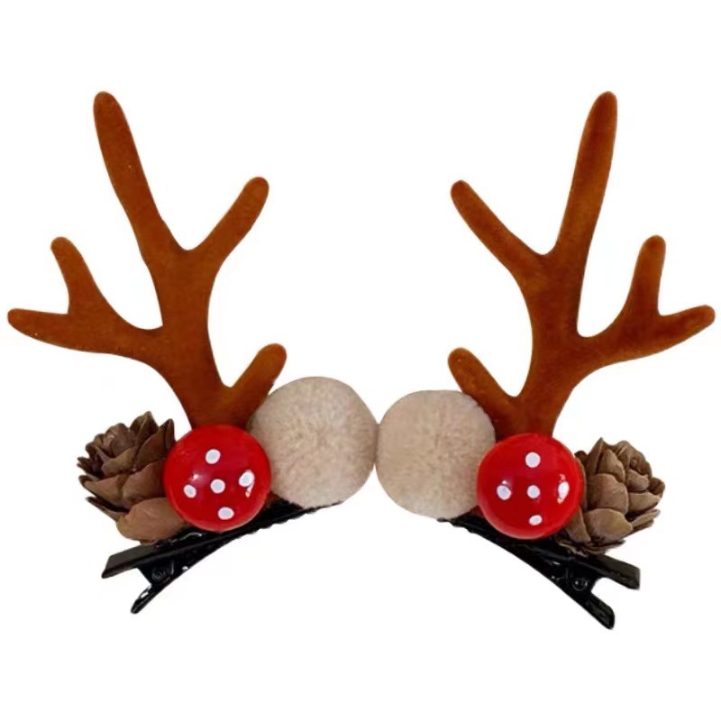 New Internet Celebrity Christmas Antler Hairpin Side Clip Hair Accessories Plush Headdress a Pair of Hairclips Girls Head Clip Hairpin Accessories