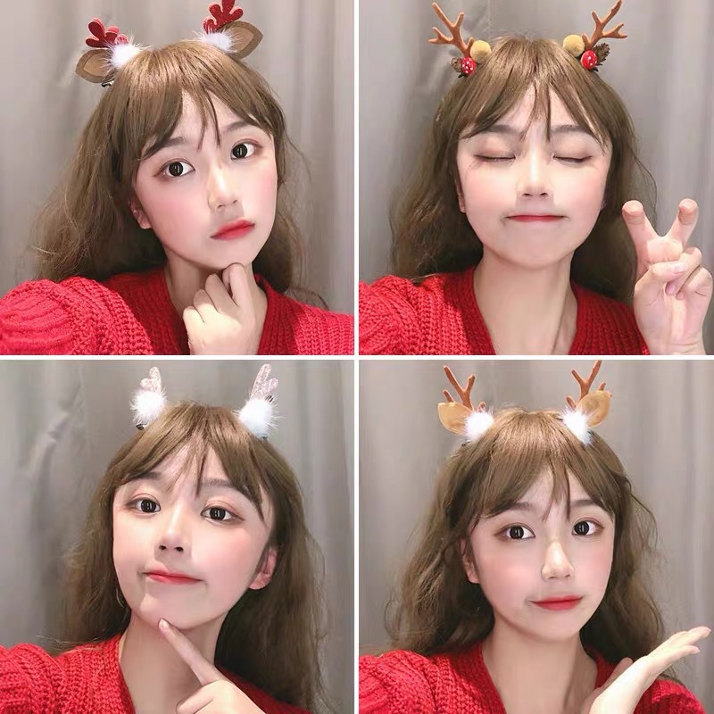 New Internet Celebrity Christmas Antler Hairpin Side Clip Hair Accessories Plush Headdress a Pair of Hairclips Girls Head Clip Hairpin Accessories