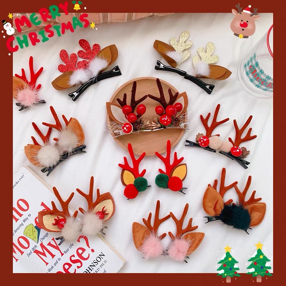 New Internet Celebrity Christmas Antler Hairpin Side Clip Hair Accessories Plush Headdress a Pair of Hairclips Girls Head Clip Hairpin Accessories