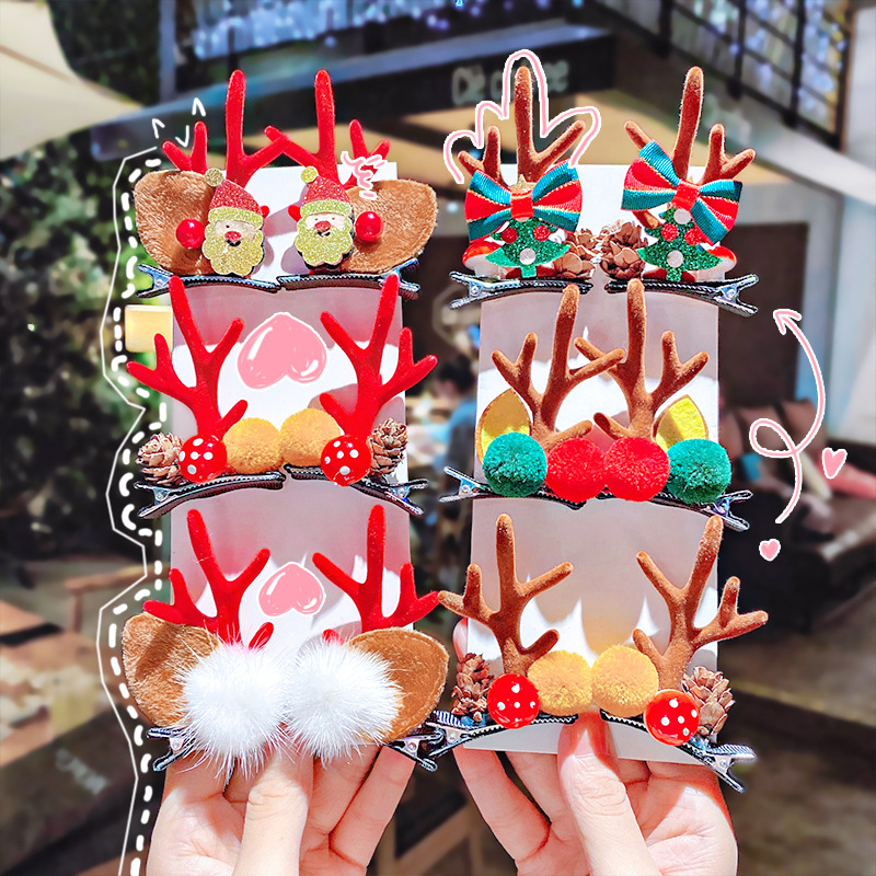 Christmas Antler Hairpin Hair Clip Headdress Female 2020 Autumn and Winter New Elk Top Clip Hair Accessories Cute Duckbill Clip
